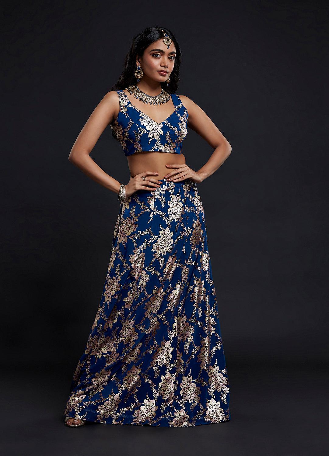 Navy Vark Sleeveless Lehenga Set - QUERATED