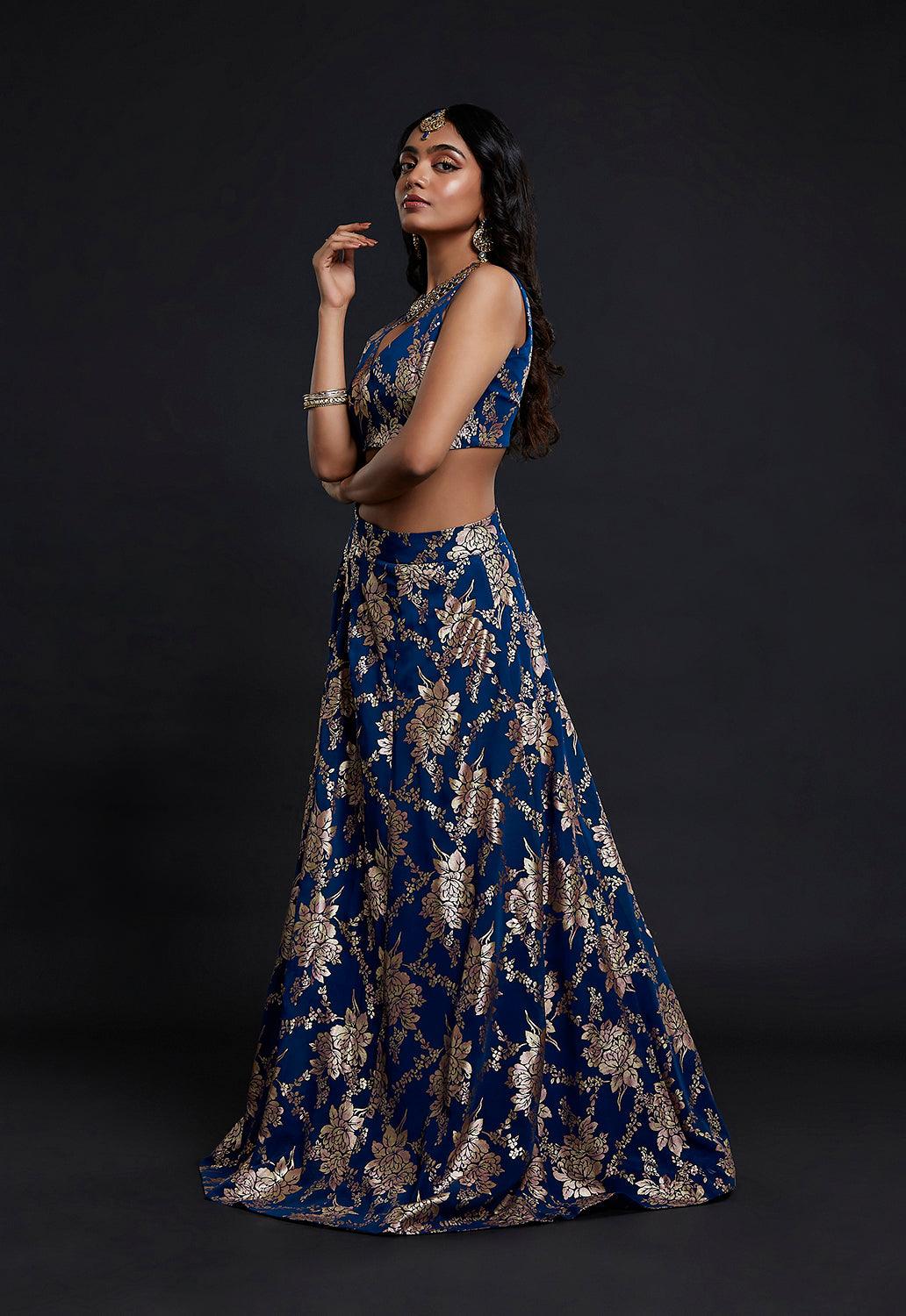 Navy Vark Sleeveless Lehenga Set - QUERATED