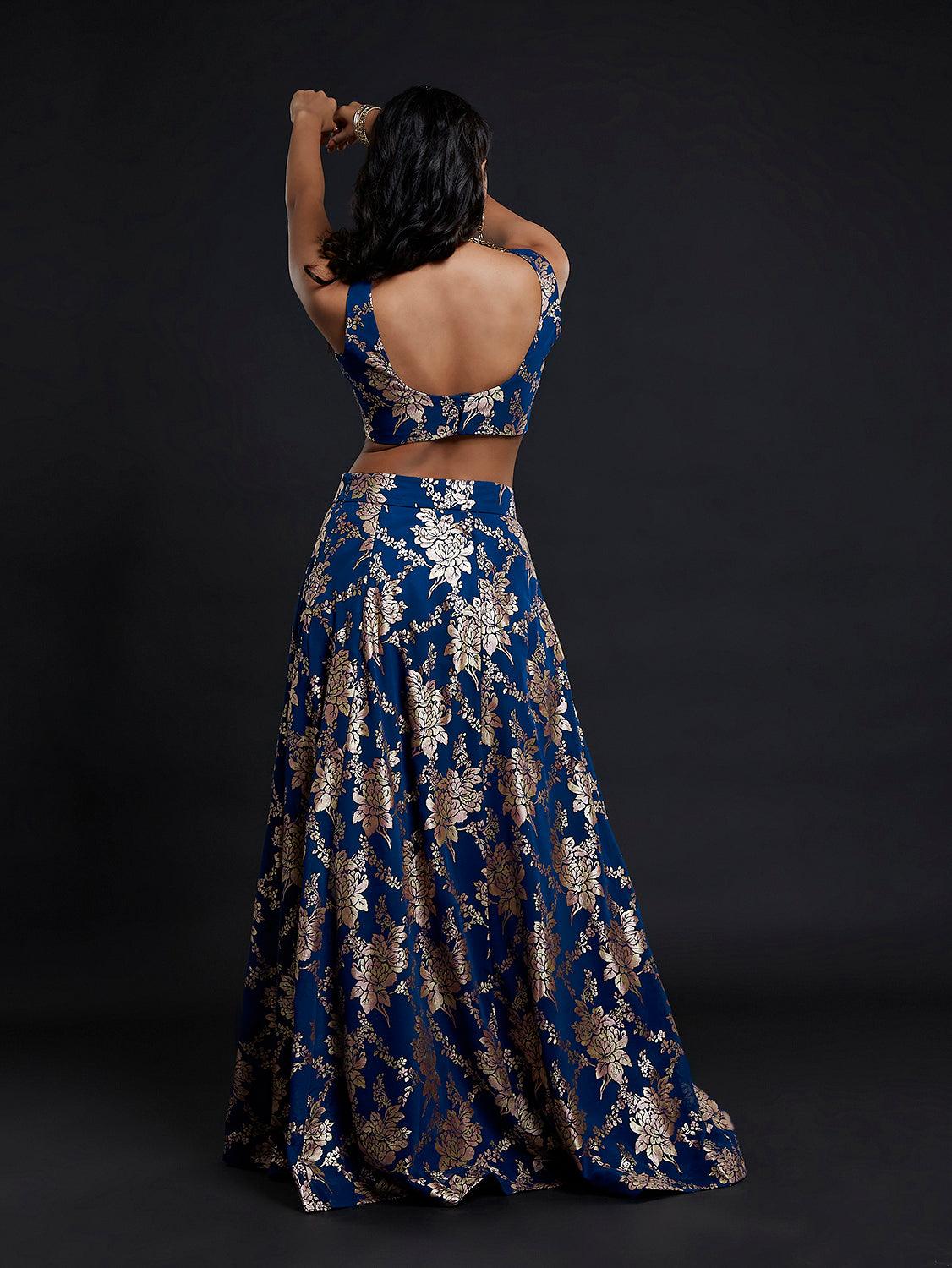 Navy Vark Sleeveless Lehenga Set - QUERATED