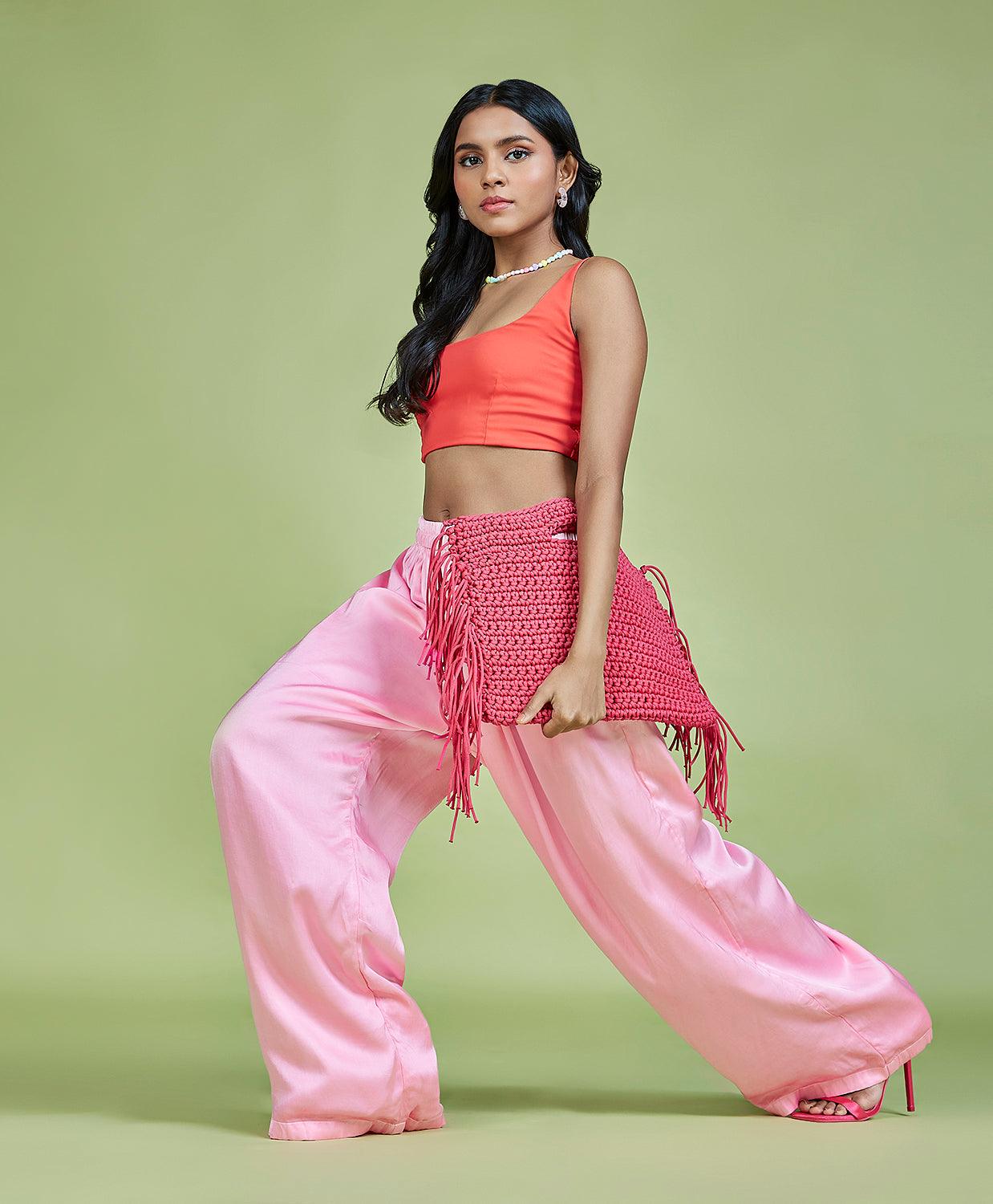 Pink Gajji Silk Palazzo Pants - QUERATED