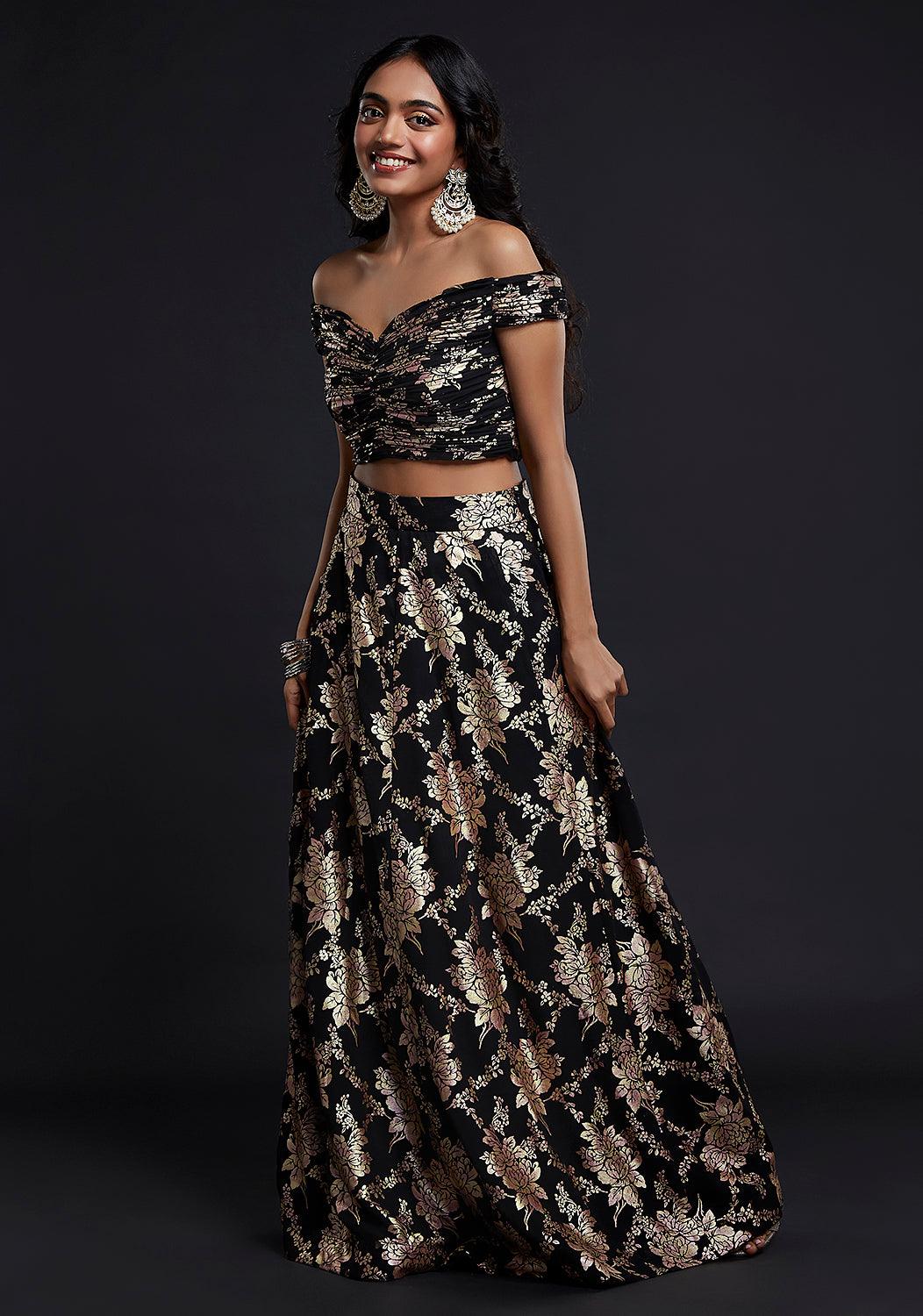 Black Off-Shoulder Lehenga Set - QUERATED