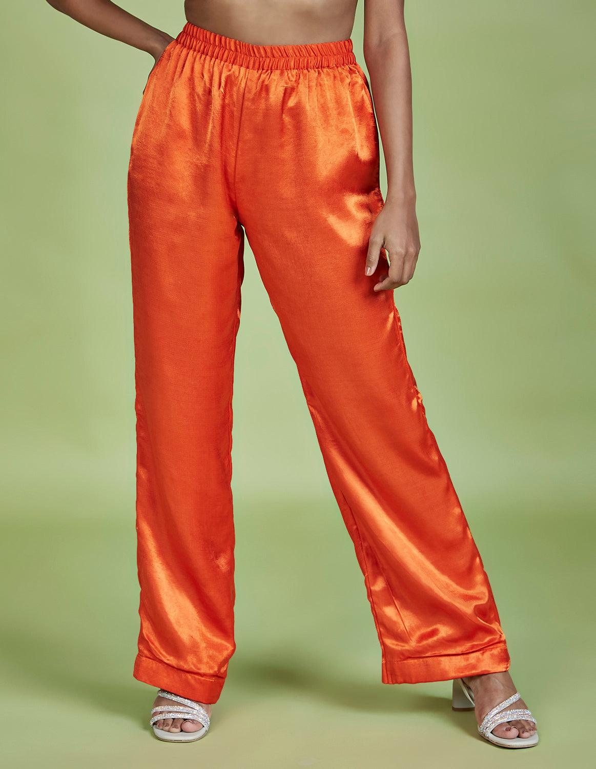 Burnt Orange Gajji Silk Palazzo Pants - QUERATED