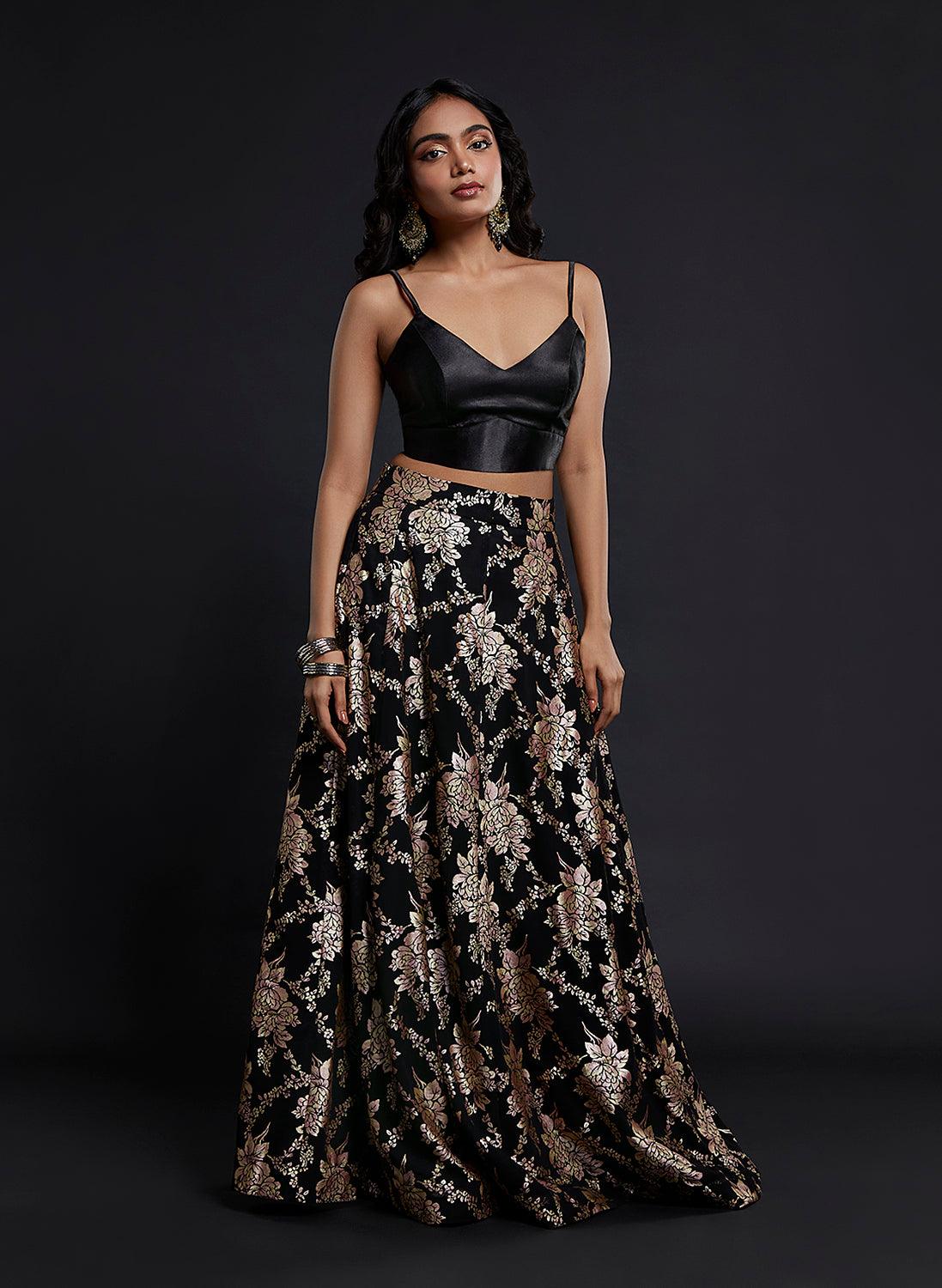 Black Strappy Vark Lehenga Set - QUERATED