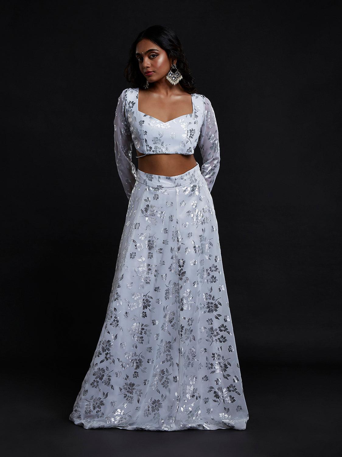 White Backless Chandi Lehenga Set - QUERATED