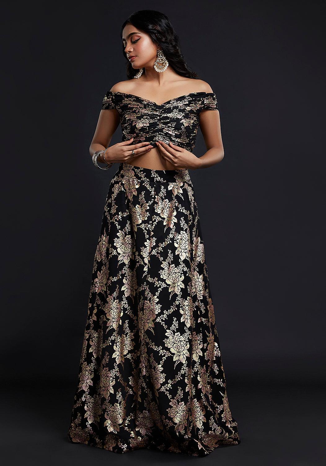 Black Off-Shoulder Lehenga Set - QUERATED