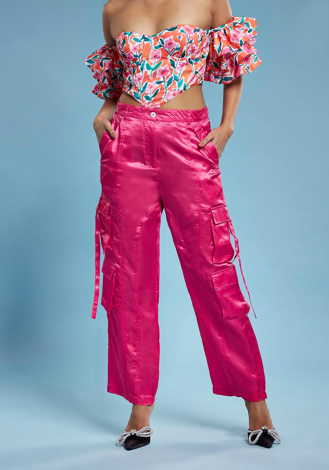 Pink Satin Cargo Pants - QUERATED