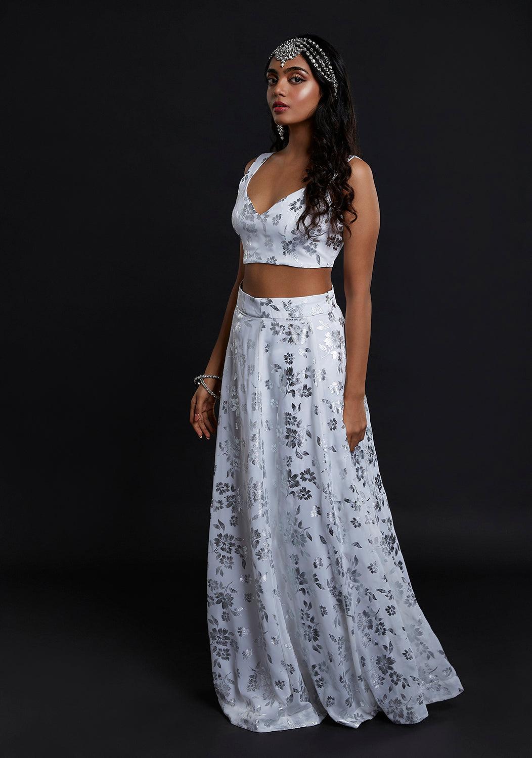 White Chandi Sleeveless Lehenga Set