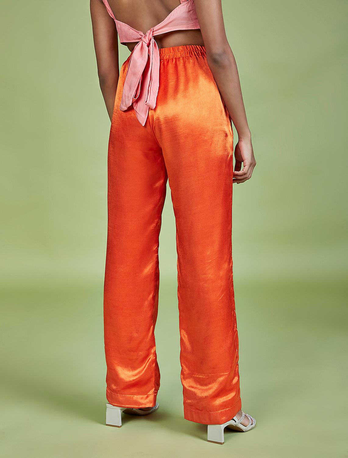 Burnt Orange Gajji Silk Palazzo Pants - QUERATED