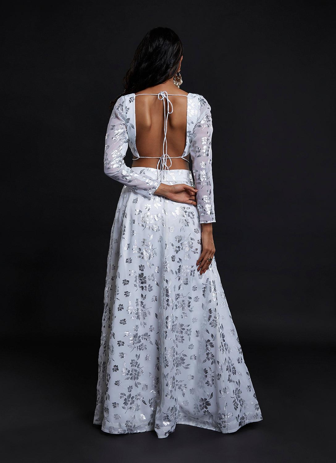 White Backless Chandi Lehenga Set - QUERATED