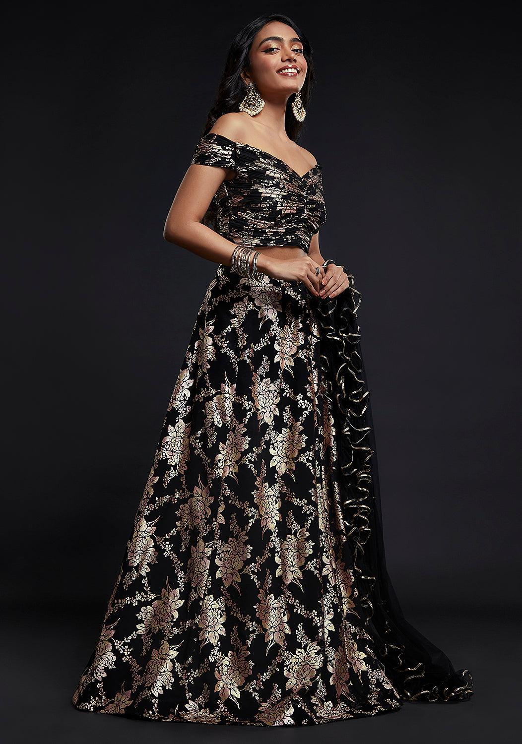 Black Off-Shoulder Lehenga Set - QUERATED