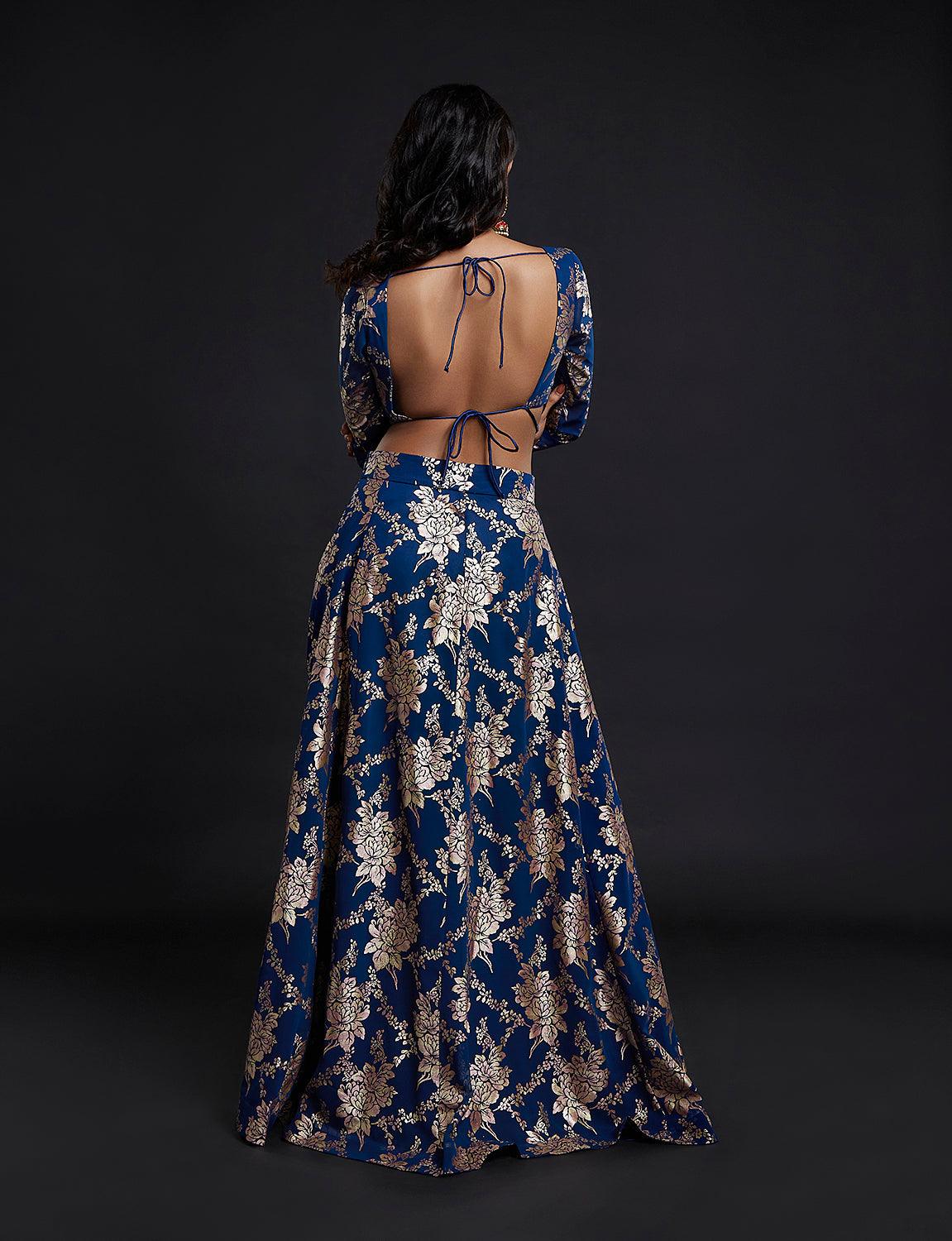 Navy Backless Vark Lehenga Set