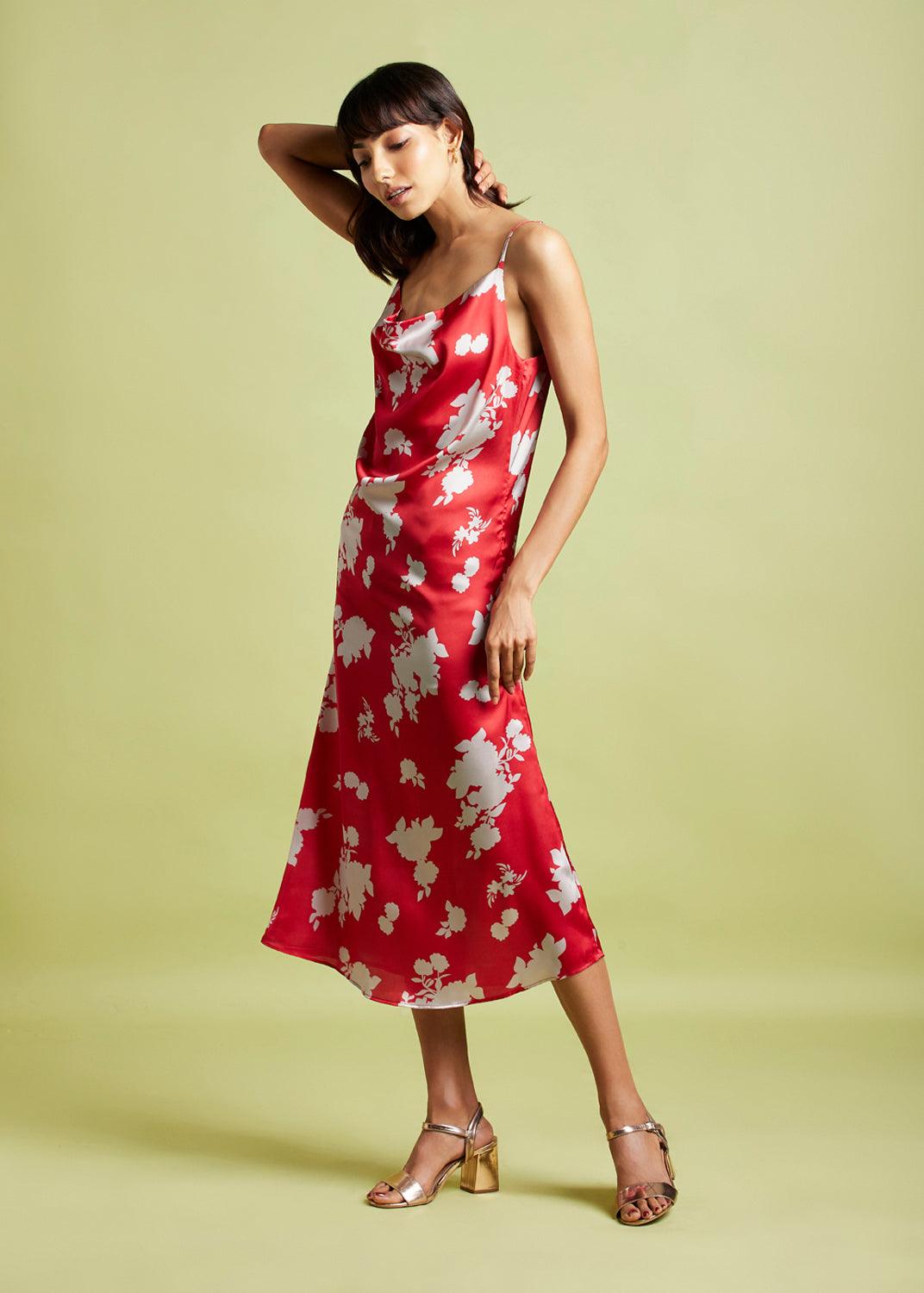 Phoebe Red Printed Slip Dress