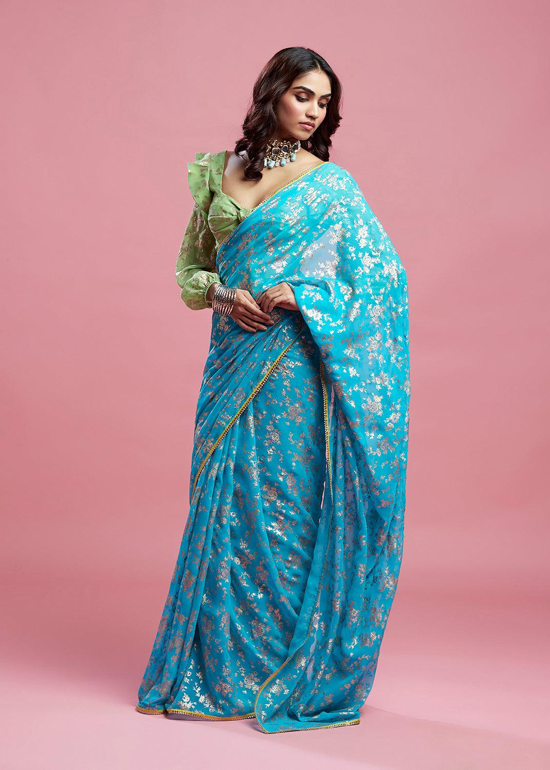 Turquoise Barfi Saree - QUERATED