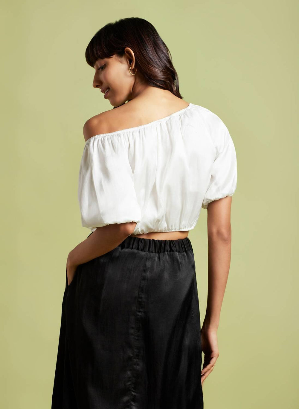 Anabela Oyster White One Shoulder Crop Top