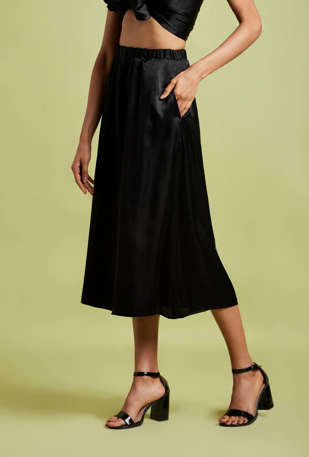 Tatiana Midnight Black Midi Skirt - QUERATED