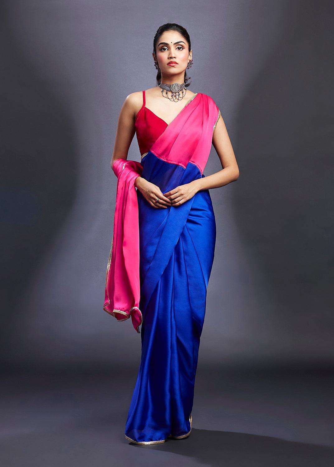 Electric Blue & Rani Saree - QUERATED