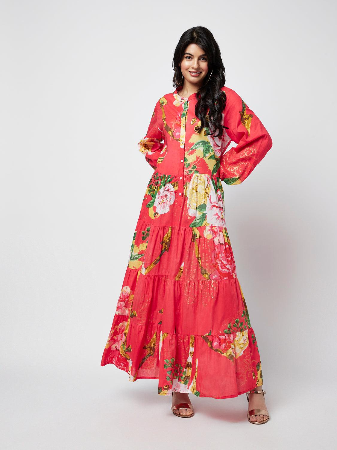 Roannna Printed Cotton Maxi Dress - QUERATED