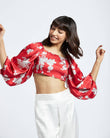 Bruna Red Printed Bubble Sleeve Crop Top - QUERATED