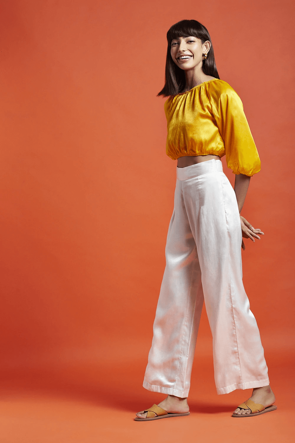 Diana Spicy Mustard Bubble Sleeve Crop Top - QUERATED