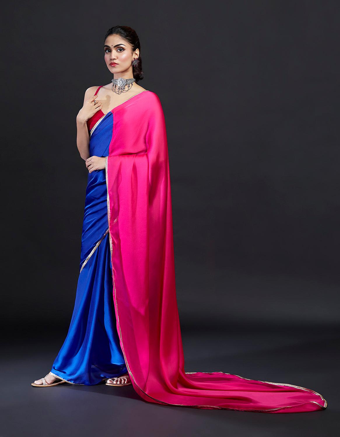 Electric Blue & Rani Saree - QUERATED