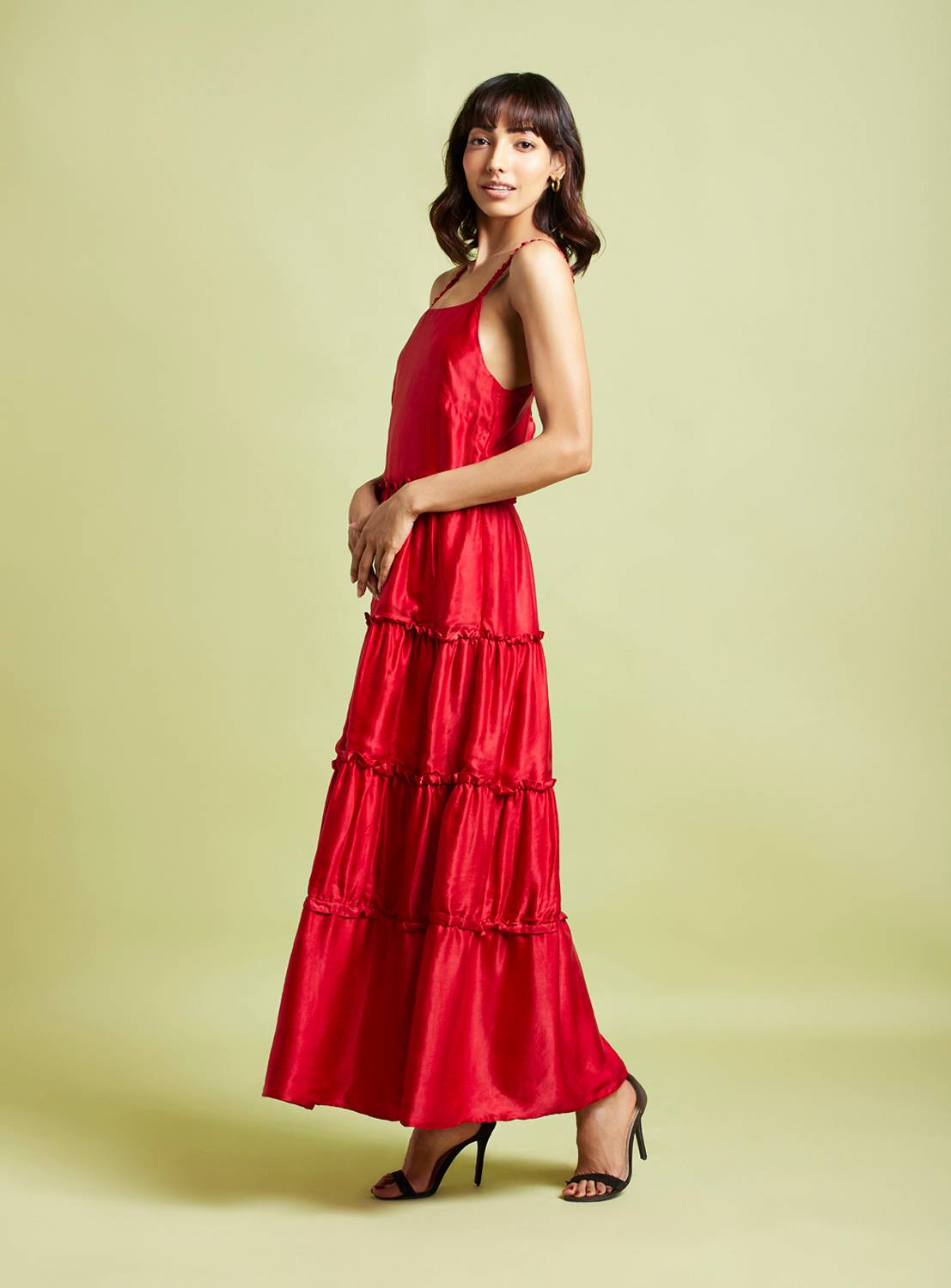 Lara Scarlet Red Tiered Maxi Dress - QUERATED