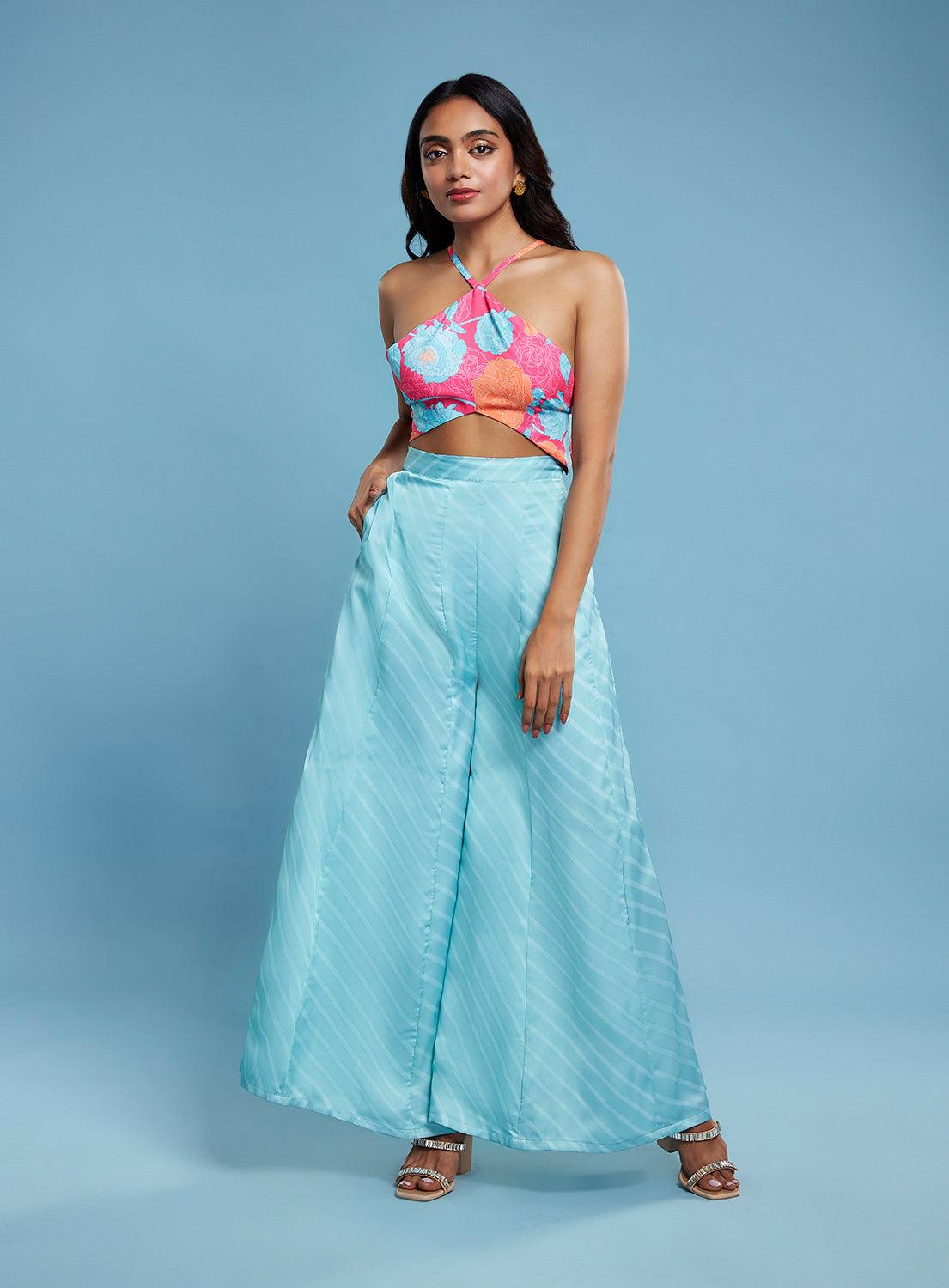 Floral Halter Top and Sharara Set - QUERATED