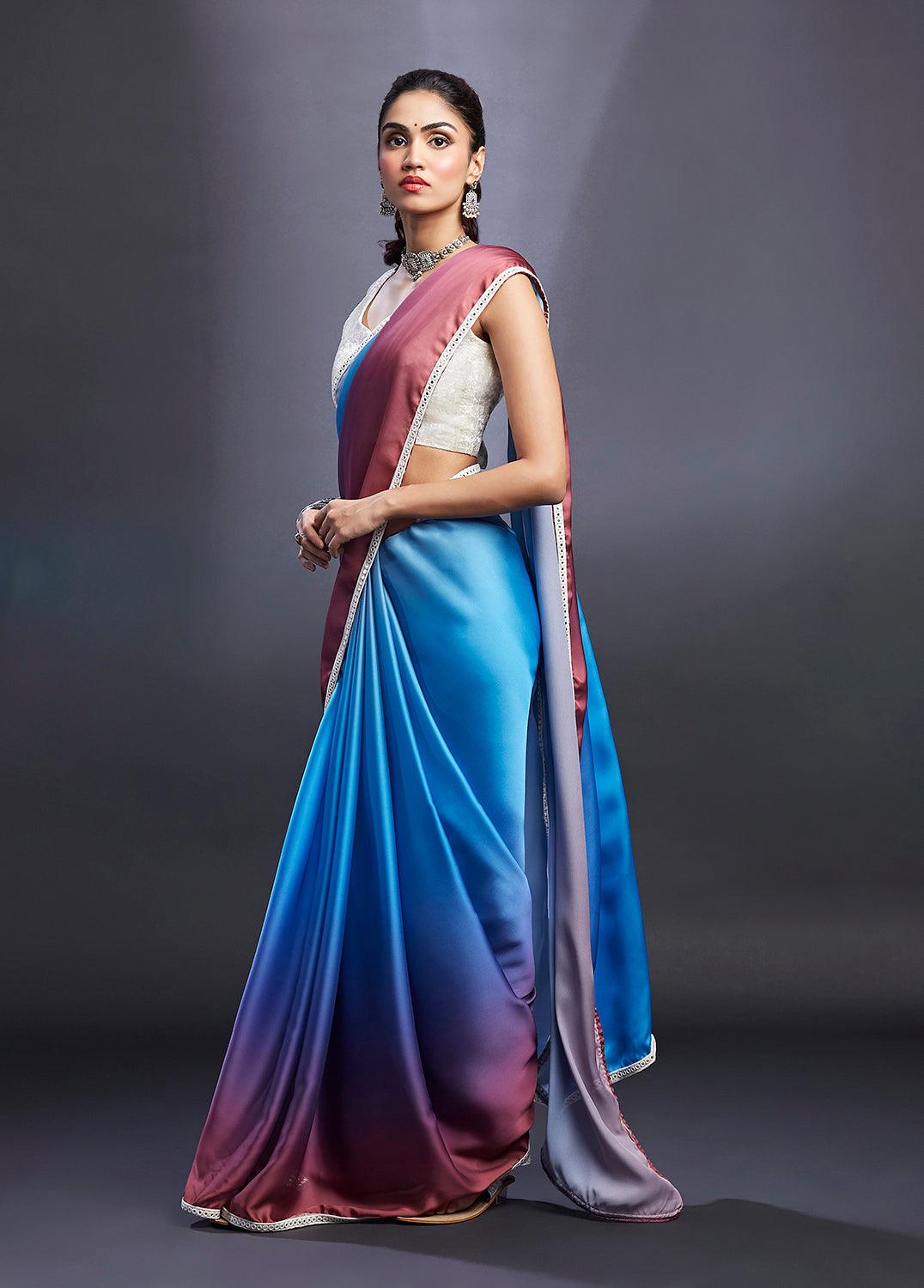 Purple & Blush Ombre Saree - QUERATED