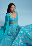 Turquoise Sleeveless Lehenga Set - QUERATED