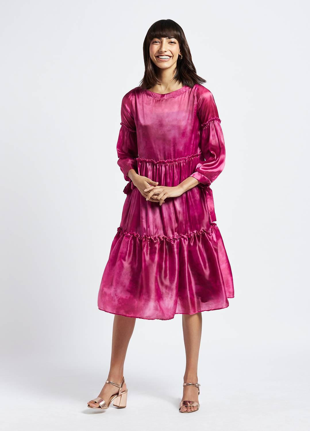 Francisca Plum Watercolour Tiered Dress - QUERATED