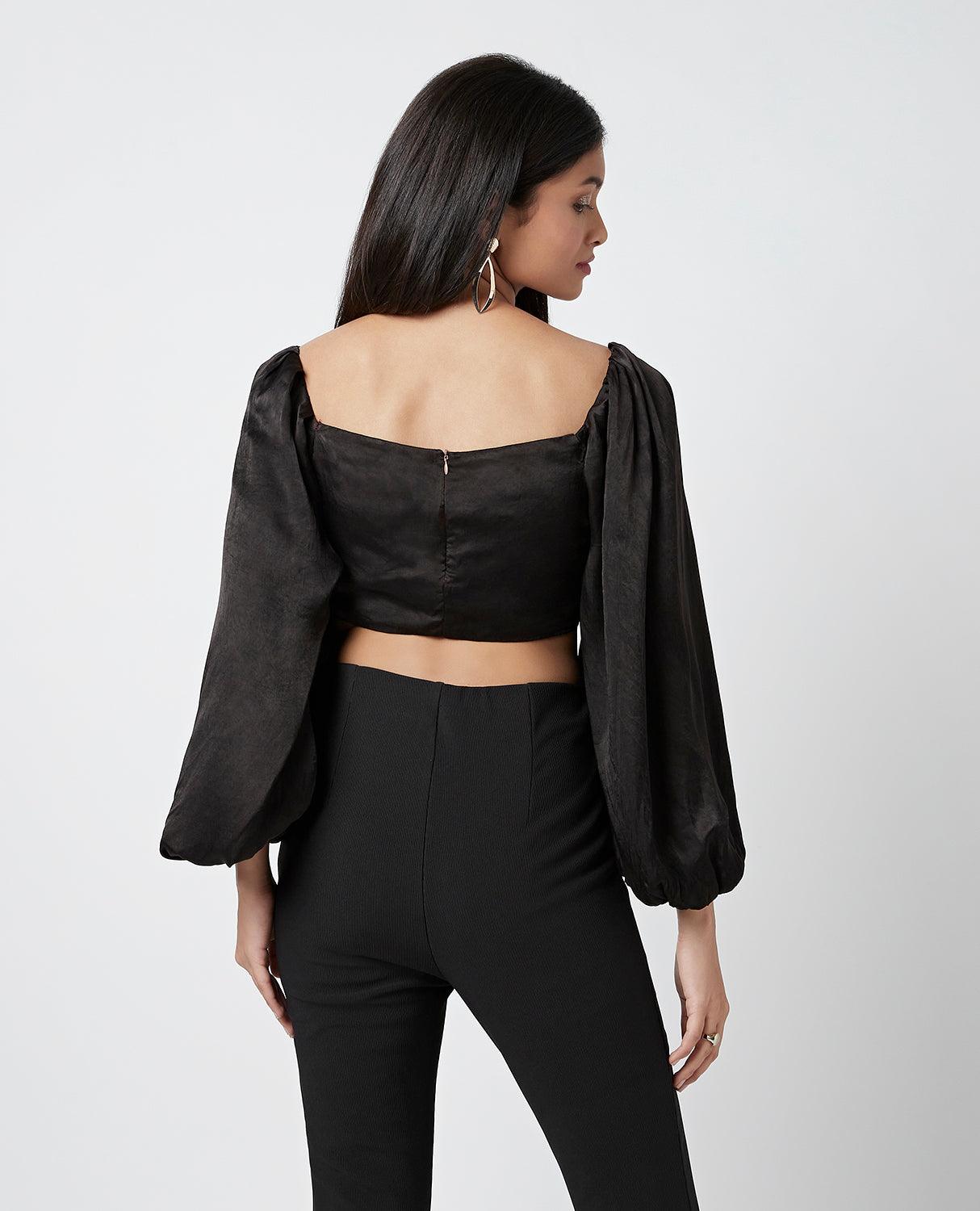 Hannah Black Blouson Sleeve Top - QUERATED