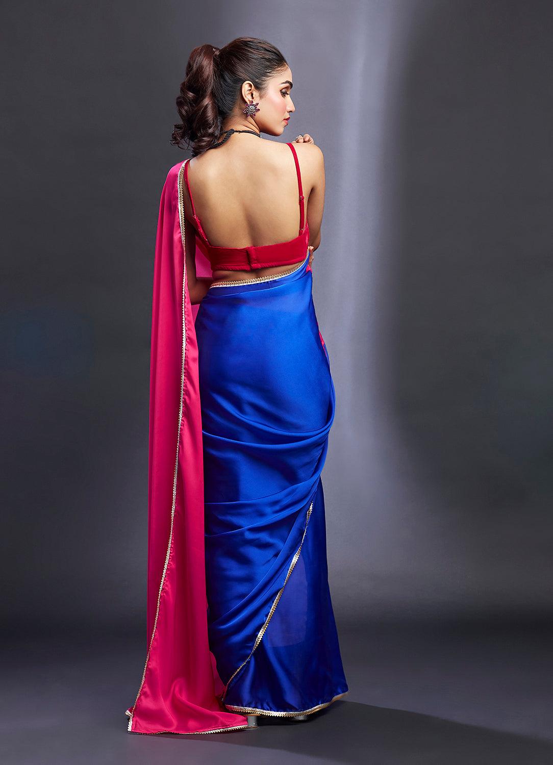 Electric Blue & Rani Saree - QUERATED