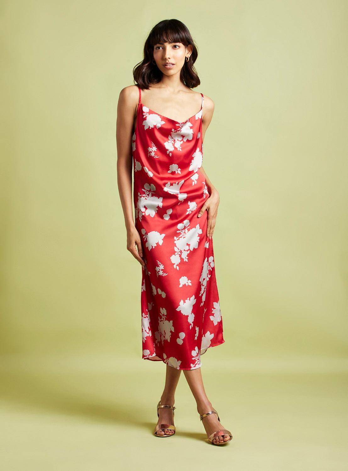 Phoebe Red Printed Slip Dress - QUERATED