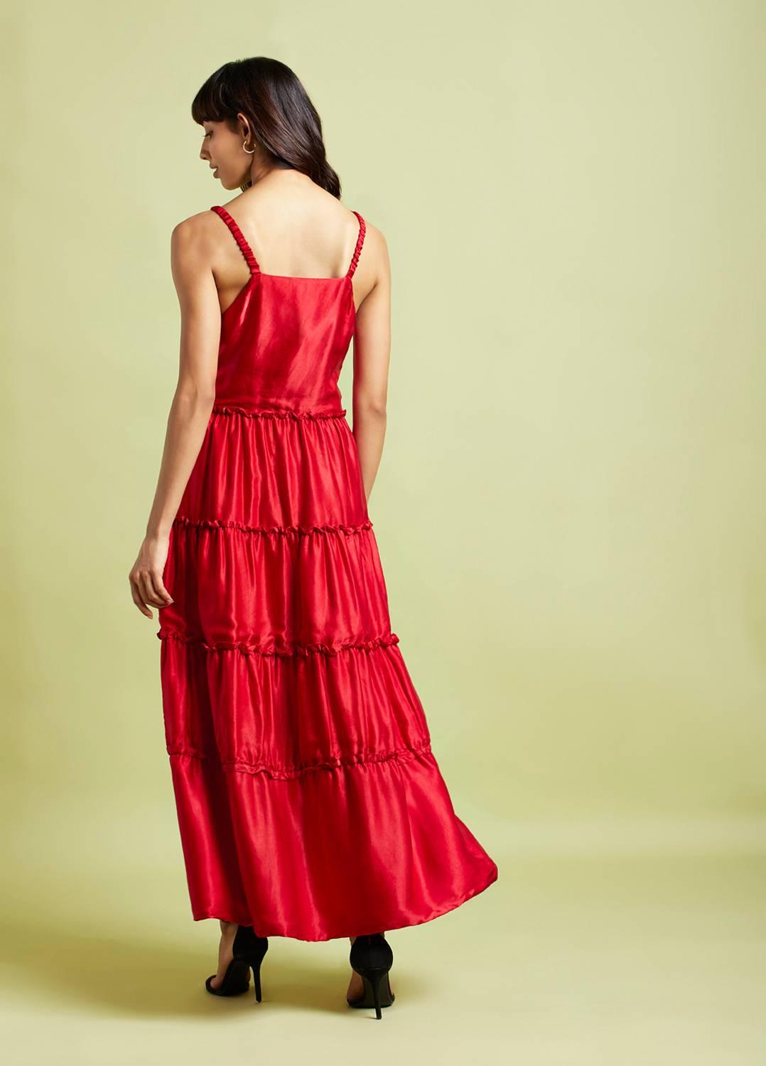 Lara Scarlet Red Tiered Maxi Dress - QUERATED