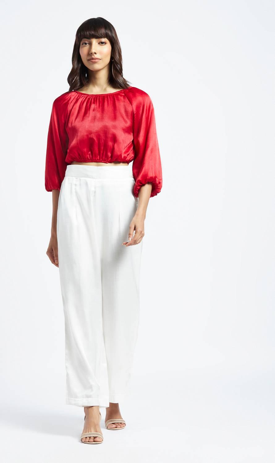 Diana Scarlet Red Bubble Sleeve Crop Top - QUERATED