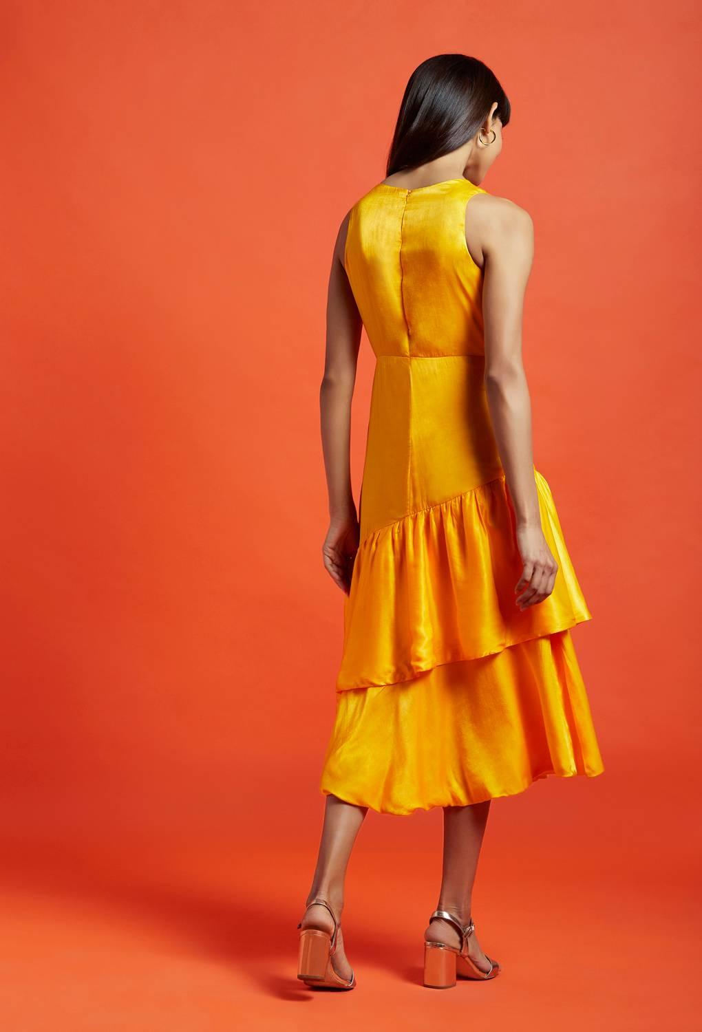 Nathalia Spicy Mustard Asymetrical Dress