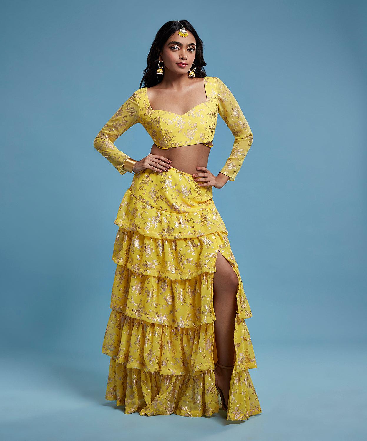 Yellow Backless Lehenga Set - QUERATED