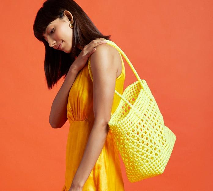 Ava Lemon Straw Basket Bag - QUERATED