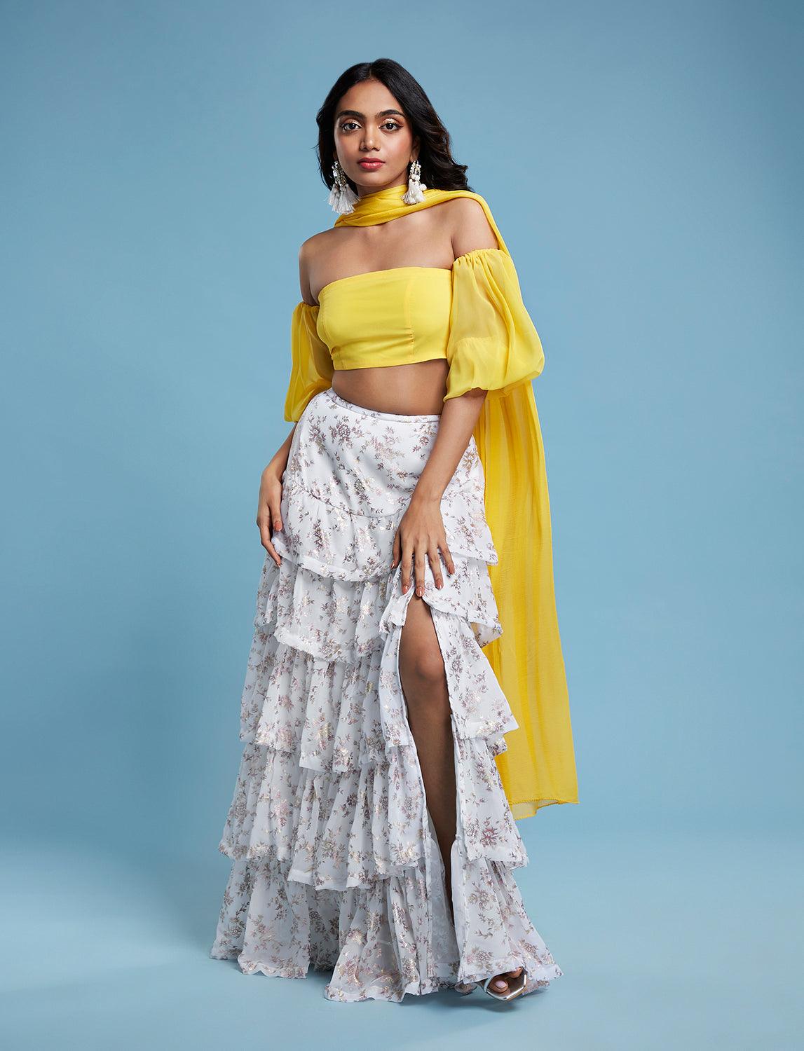 Yellow Off-Shoulder Lehenga Set - QUERATED