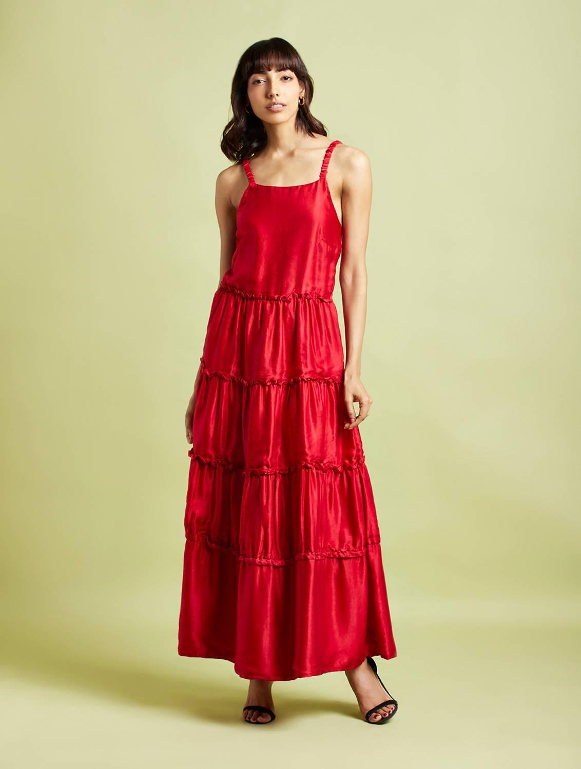 Lara Scarlet Red Tiered Maxi Dress - QUERATED