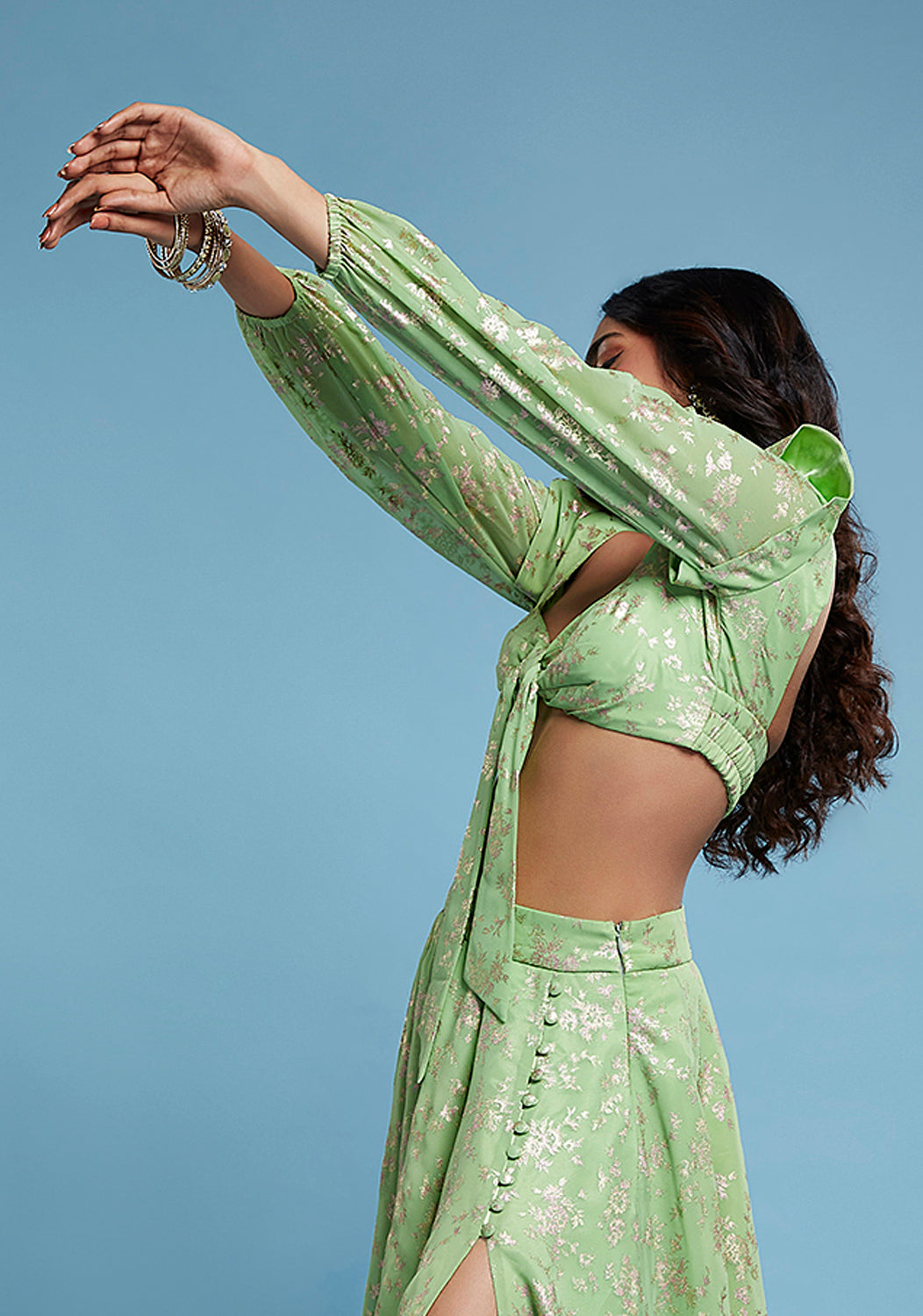 Lime Barfi Front Tie-up Blouse - QUERATED