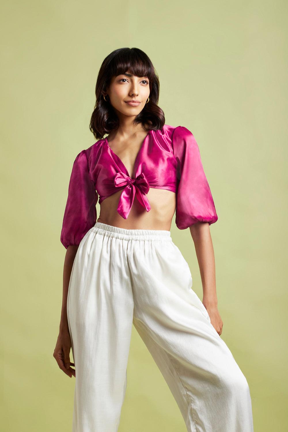 Enya Watercolour Front Tie-Up Crop Top - QUERATED