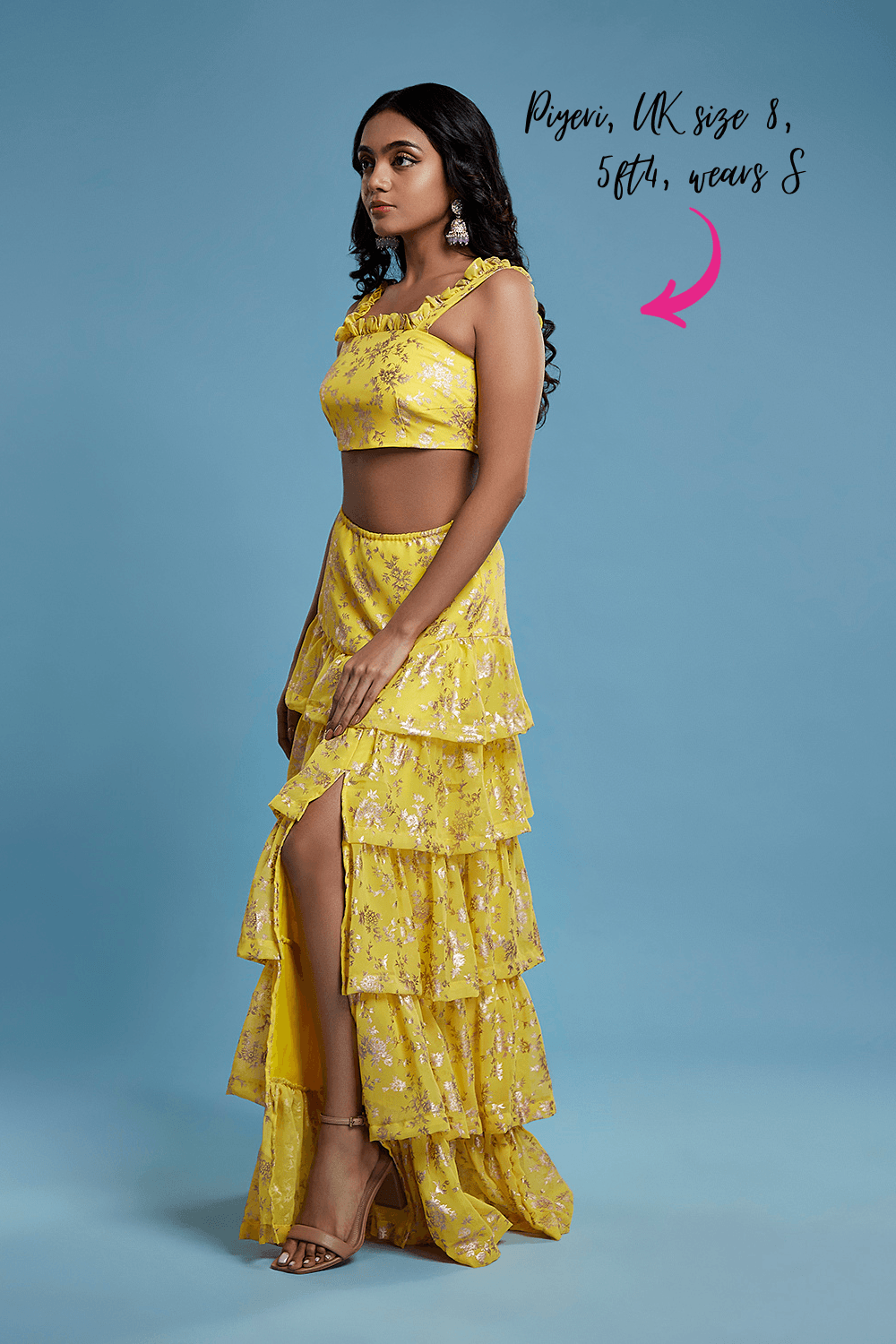 Yellow Full Sleeve Ruffle Lehenga Set