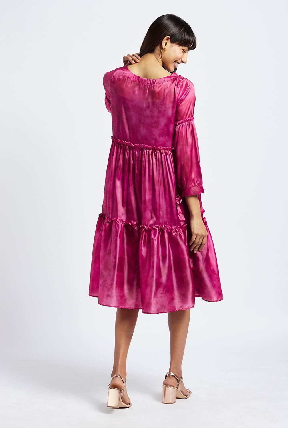 Francisca Plum Watercolour Tiered Dress - QUERATED