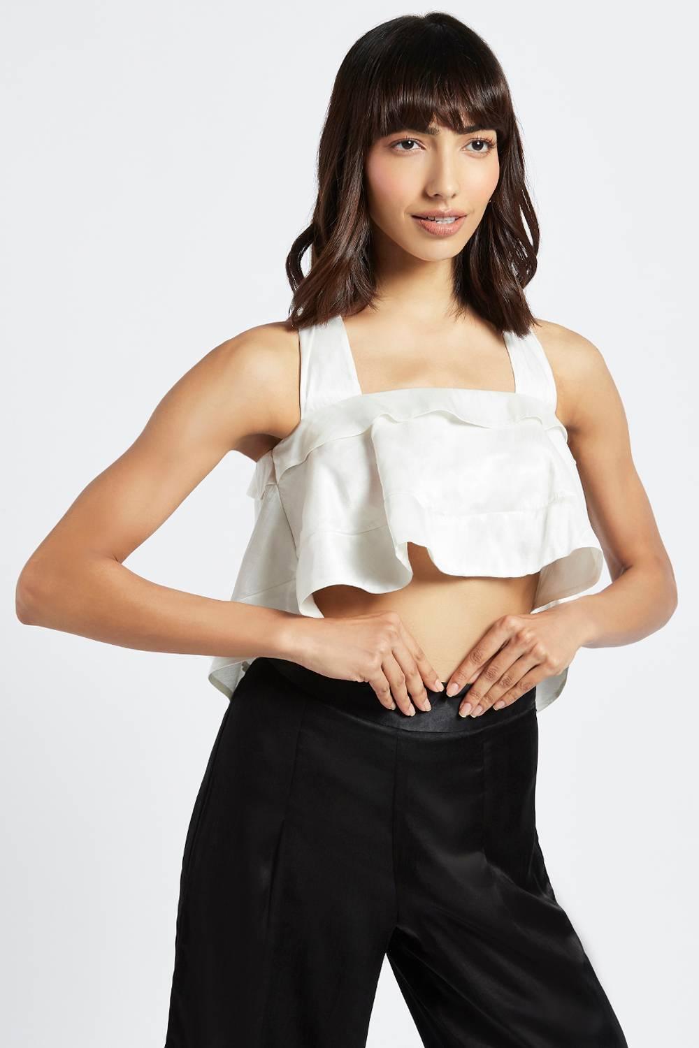 Fia Oyster White Swing Crop Top - QUERATED