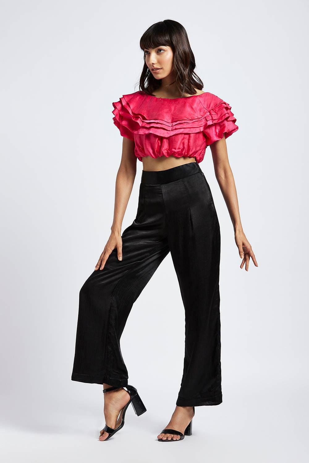 Estela Fuchsia Pink Layered Offshoulder Crop Top - QUERATED