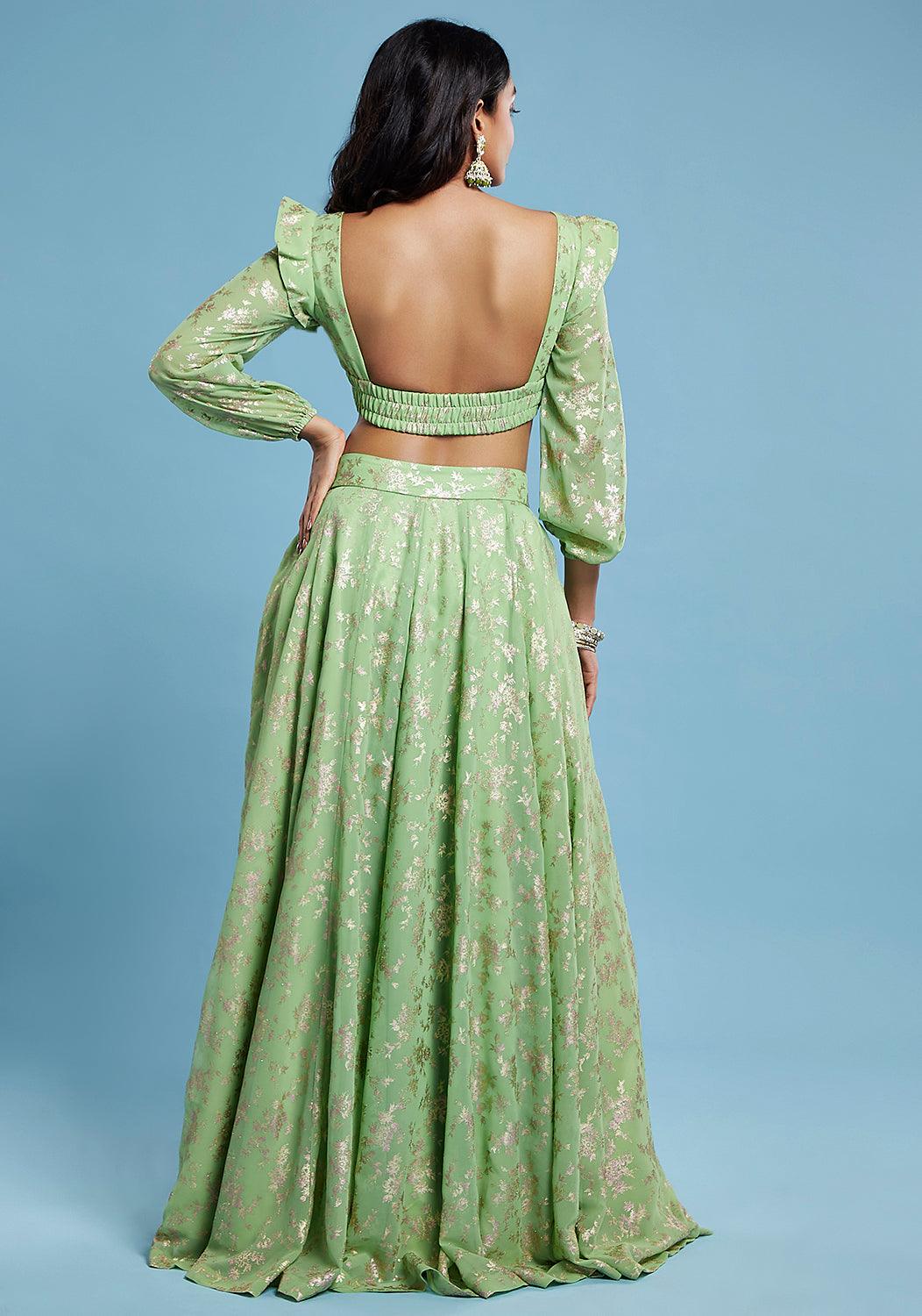 Lime Barfi Front Tie-Up Lehenga Set - QUERATED