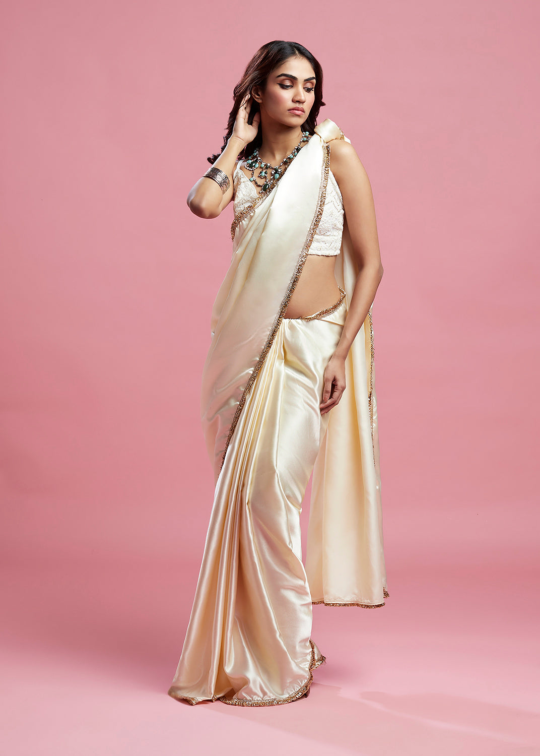 Ivory Cocktail Saree - QUERATED