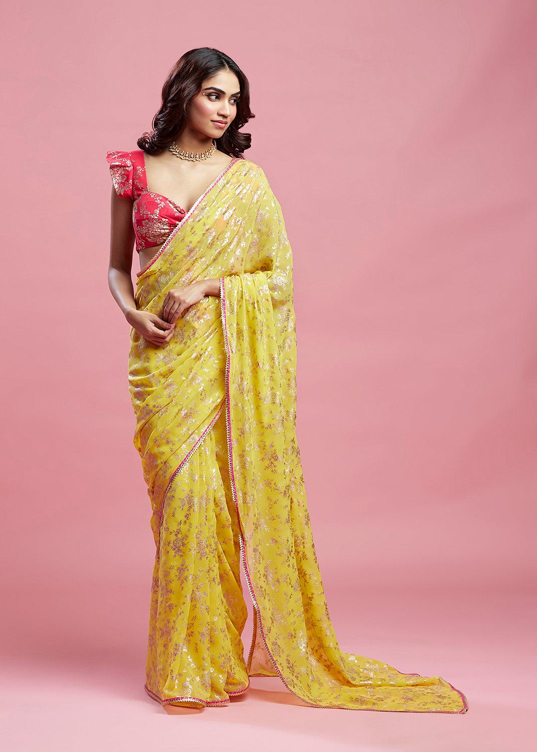 Yellow Barfi Saree