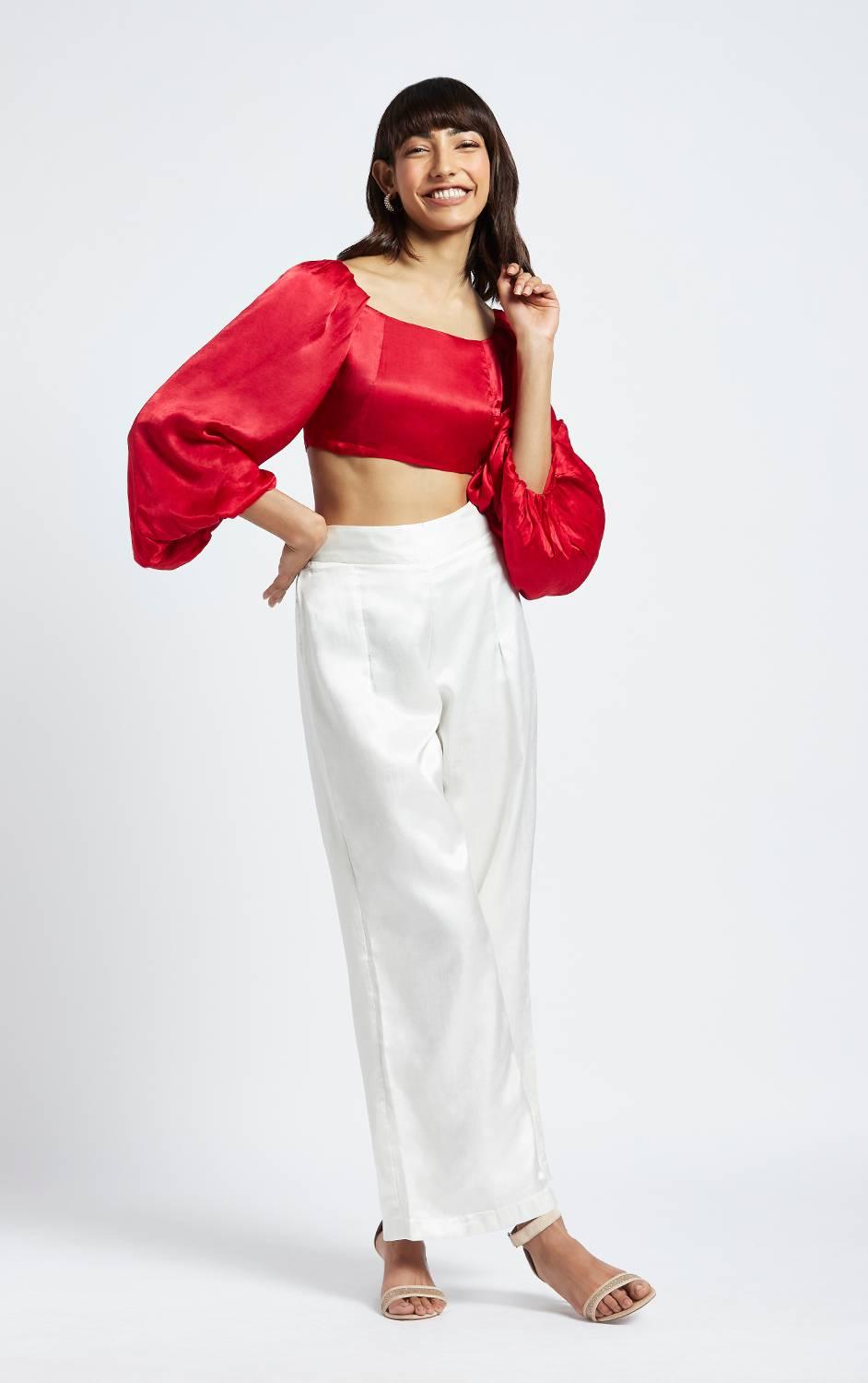 Bruna Scarlet Red Bubble Sleeve Crop Top - QUERATED