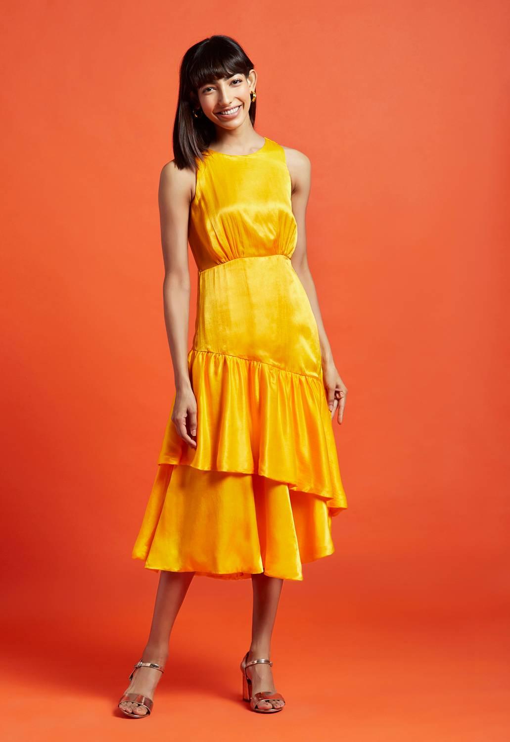 Nathalia Spicy Mustard Asymetrical Dress - QUERATED